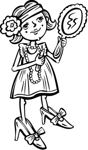 Young Girl Putting Makeup on Coloring page