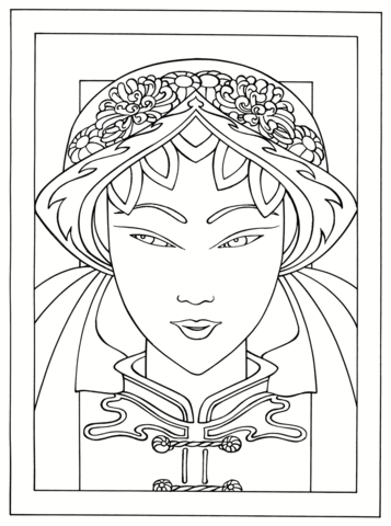 Young Japanese Woman Portrait Coloring page