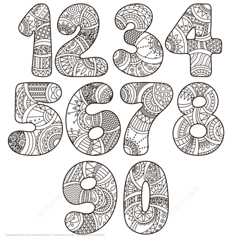 Zentangle Numbers Set 0 9 Coloring page