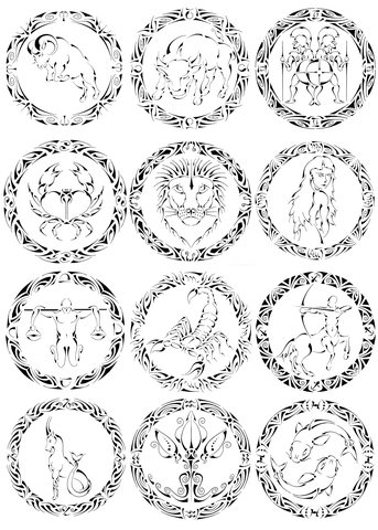 Zodiac Signs by Curvy Tribal Coloring page