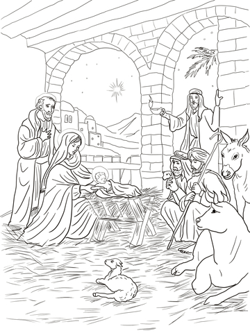 Shepherds Come to See Baby Jesus Coloring page