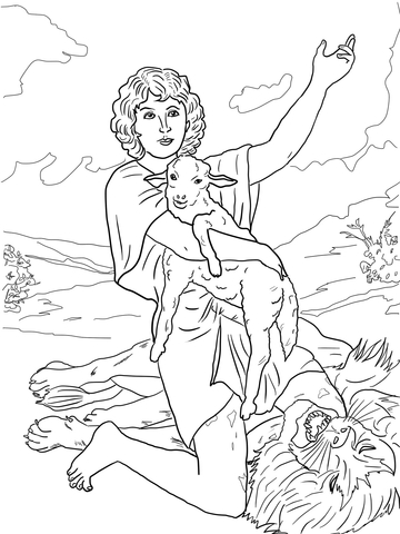 David Gives Praise to God after Killing a Lion Coloring page