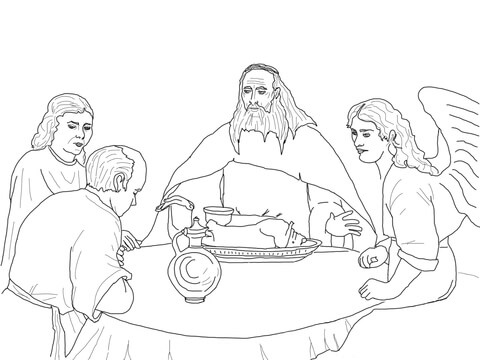 God and the Angels Visit Abraham Coloring page