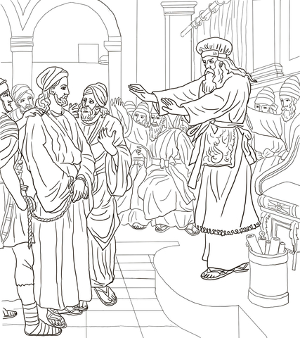 Jesus Before Caiaphas Trial Coloring page