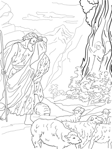 God Speaks to Moses from the Burning Bush Coloring page