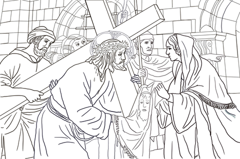 Sixth Station - Veronica Wipes the Face of Jesus Coloring page