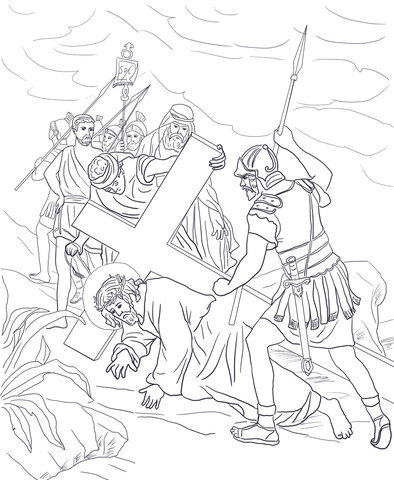 Seventh Station - Jesus Falls a Second Time Coloring page