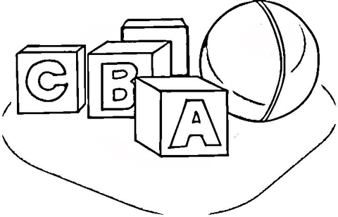 Alphabet cubes C, B, A and a ball Coloring page