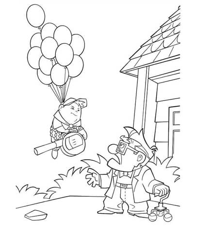 Russell is In The Sky On The Balloons  Coloring page