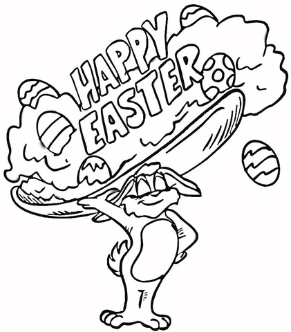 Bunny Wishes Happy Easter Coloring page