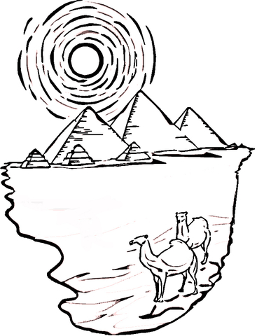 Egyptian pyramids and camels Coloring page