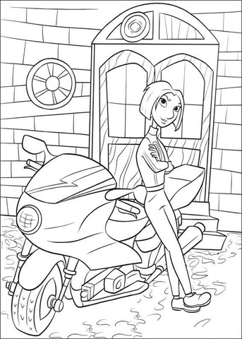 Colette Waits Alfredo, leaning on the motorcycle Coloring page