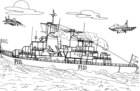 Frigate warship Coloring page