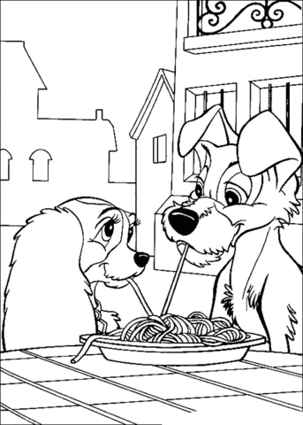 Dinner For Tramp and Lady Coloring page