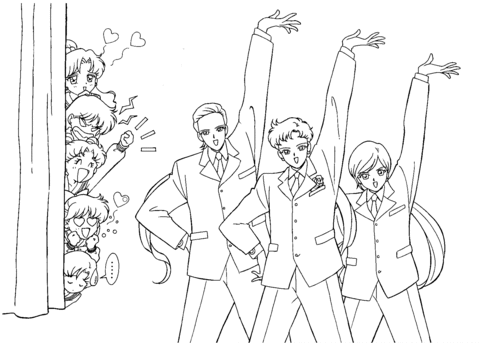 Sailor Moon boys are dancing Coloring page