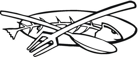 Fork, Eaten Fish And Spoon  Coloring page