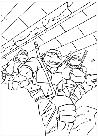 Ninja turtles are Getting Through The Ruins  Coloring page