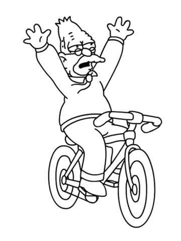 Grandpa Simpson is riding a bicycle  Coloring page