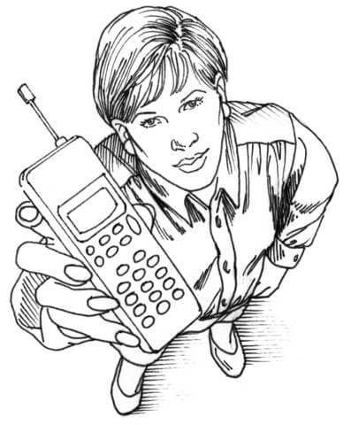 A woman is showing her cell phone Coloring page