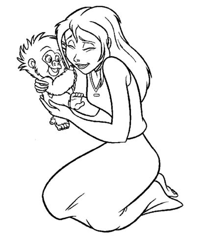 Jane and Little Monkey  Coloring page