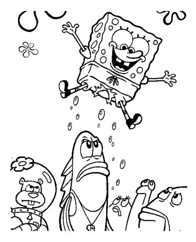 Jumping Spongebob Coloring page