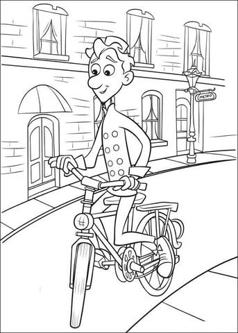 Linguini is riding the bicycle on the Parisian Street  Coloring page