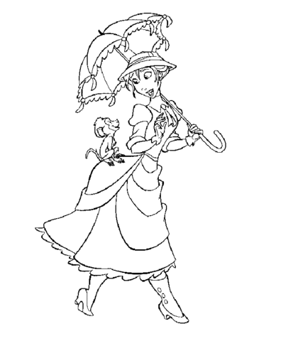 Lovely Jane with an umbrella Coloring page