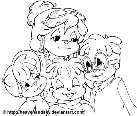 Alvin, Simon, Theodore and Mom  Coloring page