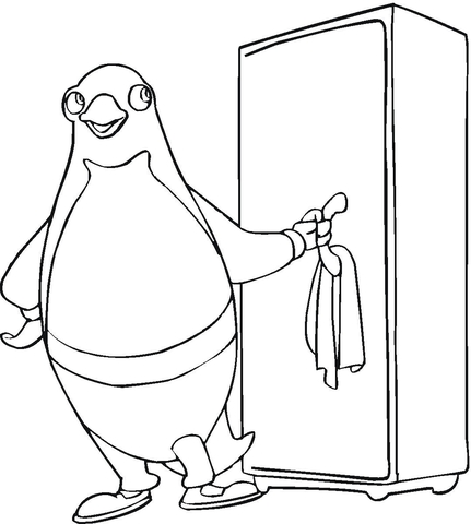 Pinguin opens the fridge Coloring page