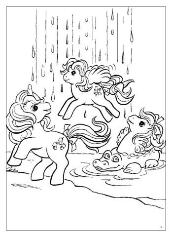 Ponies At waterfall  Coloring page