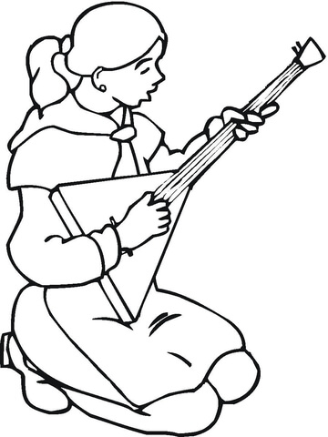 Russian Girl Is Playing Balalaika  Coloring page