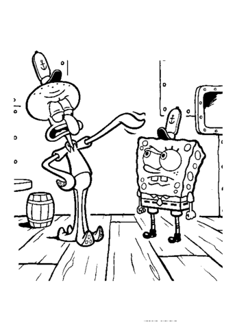 Squidward With Sponge  Coloring page