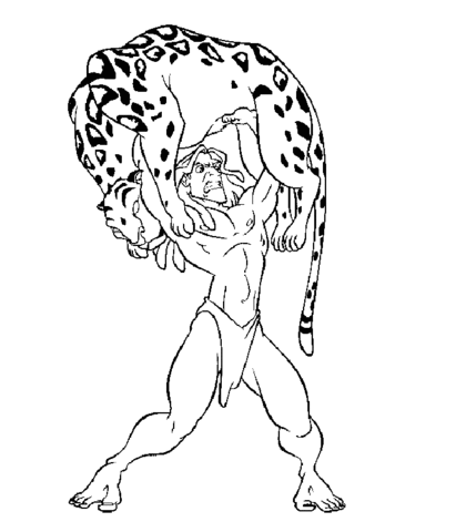 Tarzan lifted a leopard Sabor Coloring page