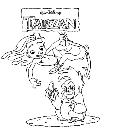 Tarzan boy and gorilla Terk from Walt Disney  Coloring page