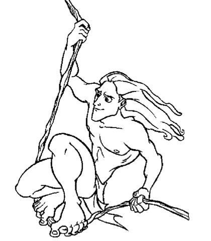 Tarzan swings on liana Coloring page