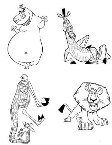 Alex, Marty, Gloria and Melman Coloring page