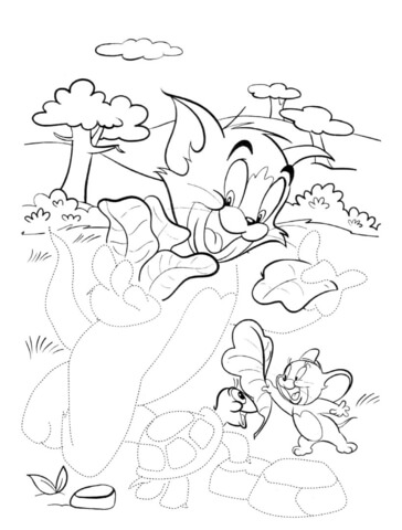 Tom And Jerry With Turtle  Coloring page