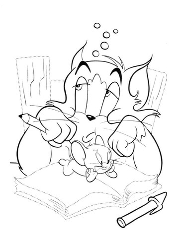 Tom And Jerry Are Writing A Book  Coloring page