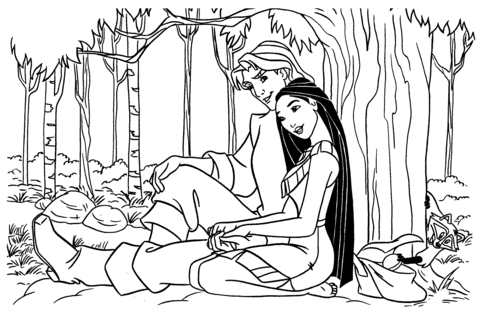 True Love of Pocahontas and Captain Coloring page