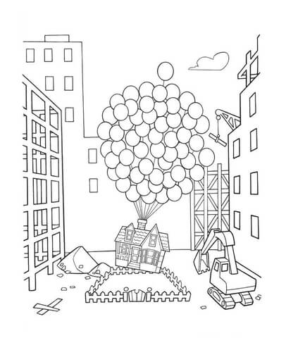 Up with hundreds of balloons Coloring page