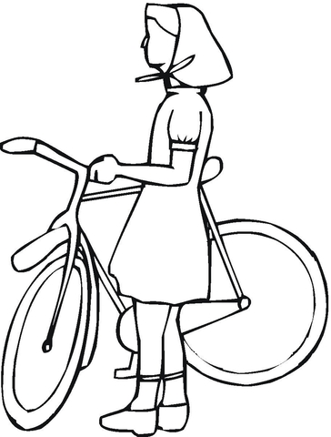 Village Girl With Bicycle  Coloring page