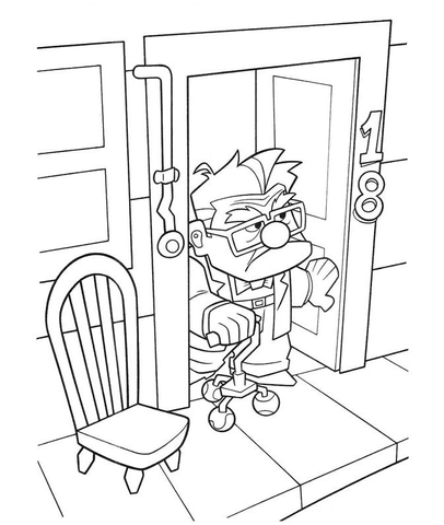 Carl Fredricksen on the porch of his house Coloring page