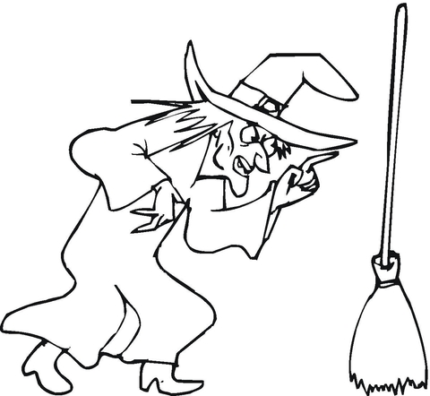 Witch and her broom  Coloring page