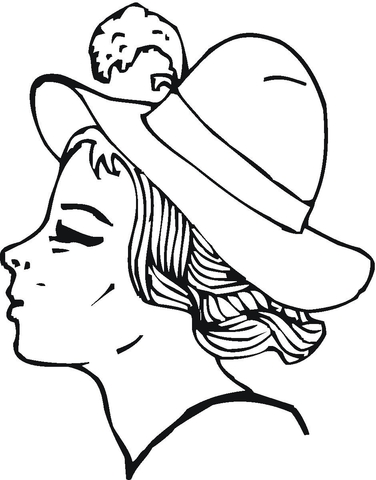 Young Girl  In A  Hat With Feather  Coloring page