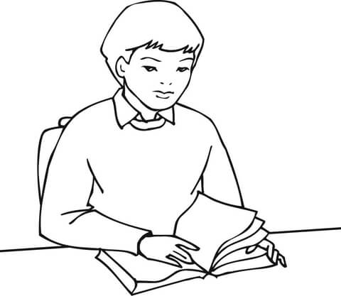 A Boy Student Reading a Book Coloring page