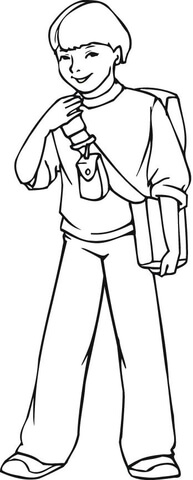 A Smiling Boy with His Backpack Coloring page