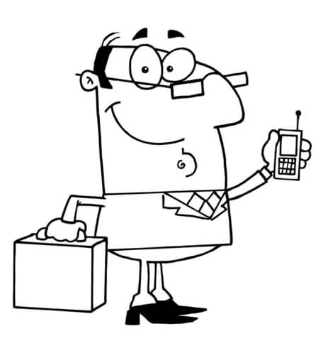 A Business Man with a Cell Phone and a Briefcase Coloring page