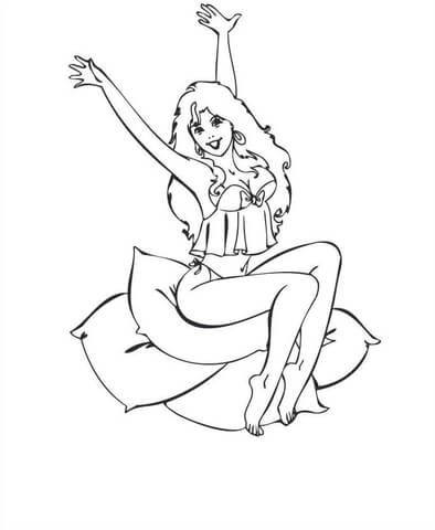 a Girl Wearing Lingerie with Her Arms up Coloring page