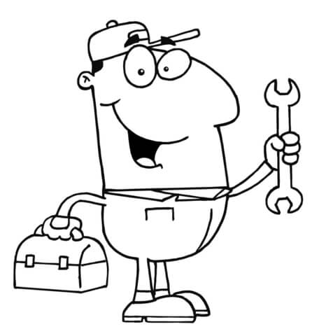 A Repair Man with a Toolbox and a Wrench Coloring page