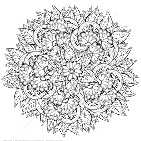 Abstract Flowers Zentangle Coloring page